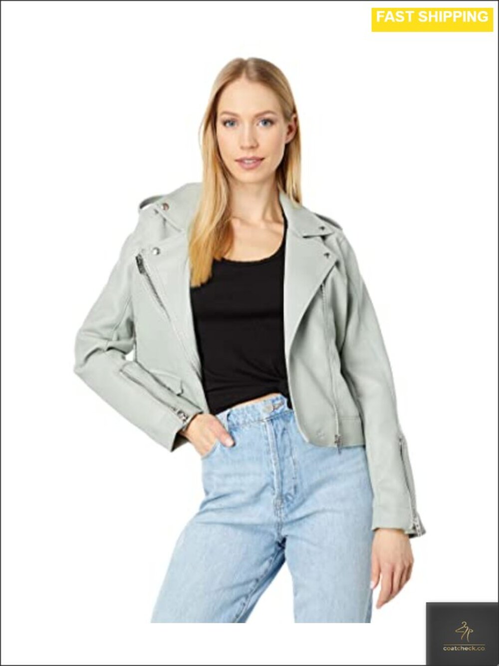 Faux Leather Moto Jacket Zip Pocket Detail Aviator Vegan Leather